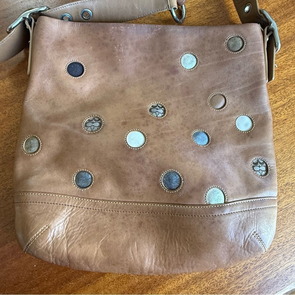 Vintage Rare Coach Leather Polka Dot Patchwork Shoulder Bag Silver Hardware - Picture 11 of 15